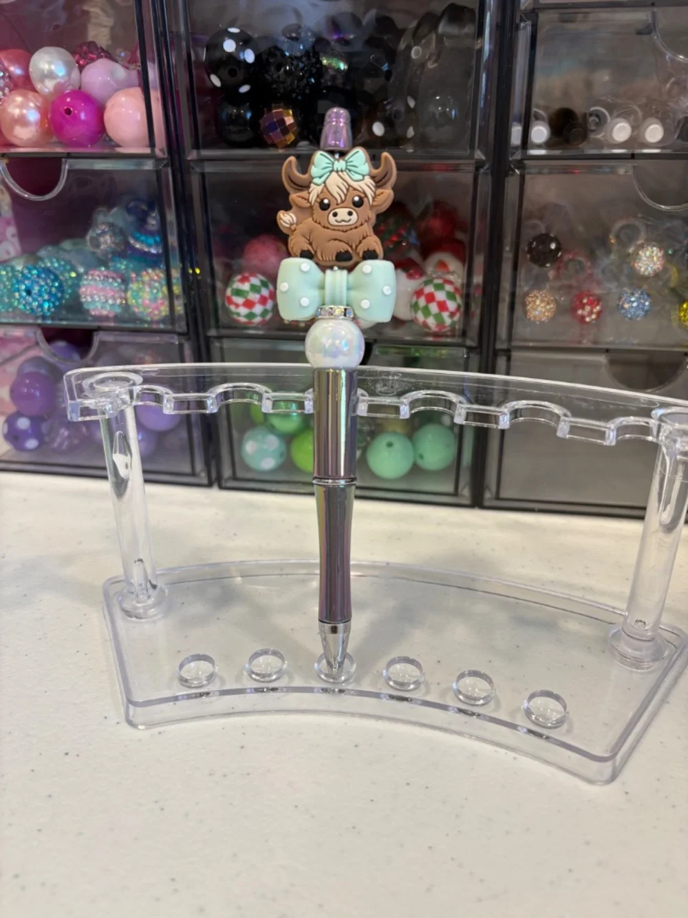 Handmade Highland Mint Bow Cow Beaded Pen